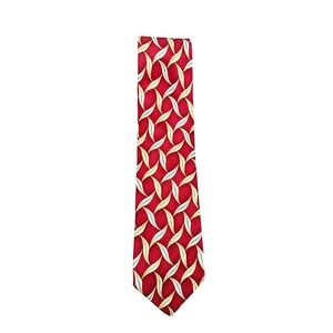XMI 325 Series Mens 100% Silk Necktie Red Gold Geometric Leaf Handmade USA